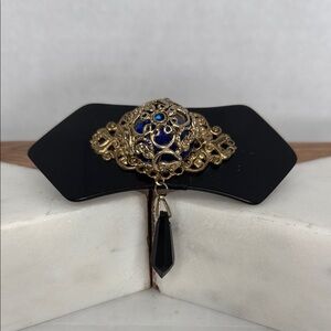 Estate Victorian-Inspired Black, Gold, & Sapphire Filigree Barrette lot M17
